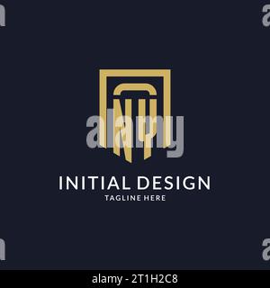 NY logo initial with geometric shield shape design style vector graphic Stock Vector