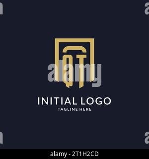 QT logo initial with geometric shield shape design style vector graphic Stock Vector