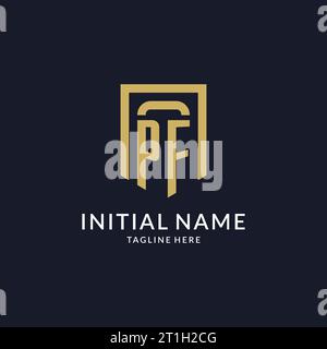 PF logo initial with geometric shield shape design style vector graphic Stock Vector
