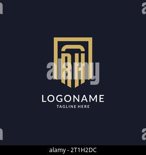 RH logo initial with geometric shield shape design style vector graphic Stock Vector