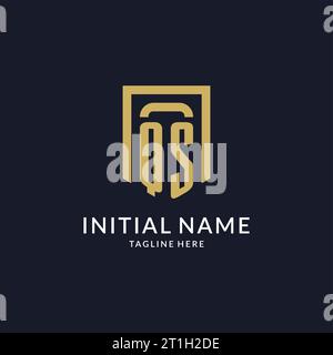 QS logo initial with geometric shield shape design style vector graphic Stock Vector