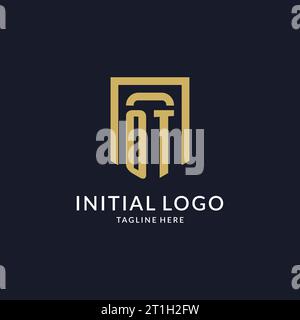 OT logo initial with geometric shield shape design style vector graphic Stock Vector