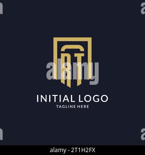 RT logo initial with geometric shield shape design style vector graphic Stock Vector