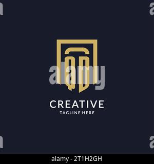 QD logo initial with geometric shield shape design style vector graphic Stock Vector