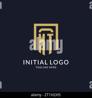 MT logo initial with geometric shield shape design style vector graphic Stock Vector