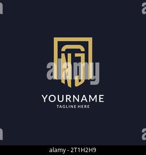 NJ logo initial with geometric shield shape design style vector graphic Stock Vector