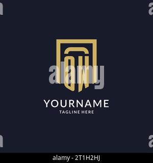 OW logo initial with geometric shield shape design style vector graphic Stock Vector
