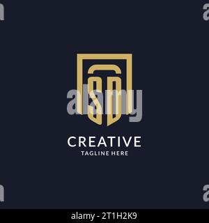 SD logo initial with geometric shield shape design style vector graphic Stock Vector