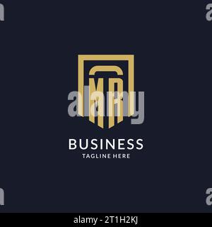 MR logo initial with geometric shield shape design style vector graphic Stock Vector
