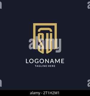 SU logo initial with geometric shield shape design style vector graphic Stock Vector
