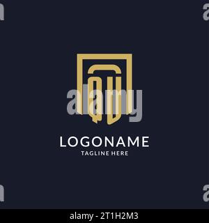 QU logo initial with geometric shield shape design style vector graphic Stock Vector
