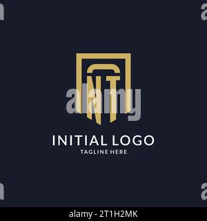 NT logo initial with geometric shield shape design style vector graphic Stock Vector
