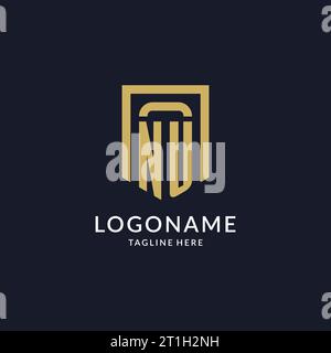 NU logo initial with geometric shield shape design style vector graphic Stock Vector