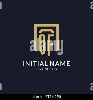 QF logo initial with geometric shield shape design style vector graphic Stock Vector