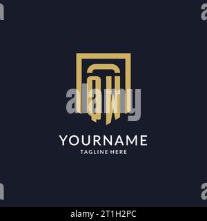 QW logo initial with geometric shield shape design style vector graphic Stock Vector