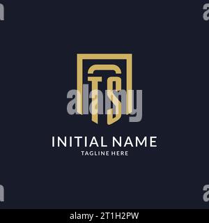TS logo initial with geometric shield shape design style vector graphic Stock Vector