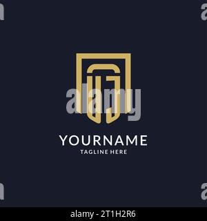 UJ logo initial with geometric shield shape design style vector graphic Stock Vector