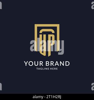 UP logo initial with geometric shield shape design style vector graphic Stock Vector