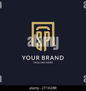 SP logo initial with geometric shield shape design style vector graphic Stock Vector