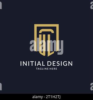UL logo initial with geometric shield shape design style vector graphic Stock Vector