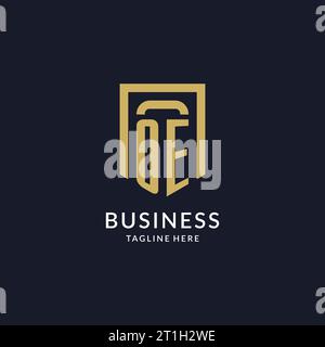OE logo initial with geometric shield shape design style vector graphic Stock Vector