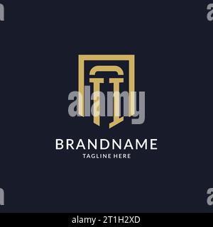 TI logo initial with geometric shield shape design style vector graphic Stock Vector