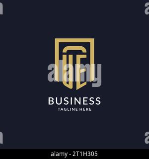 UE logo initial with geometric shield shape design style vector graphic Stock Vector