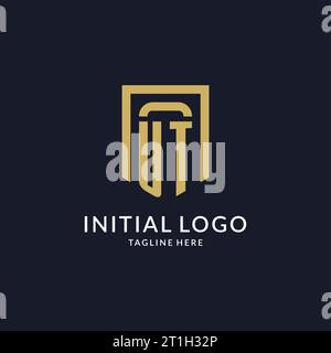 UT logo initial with geometric shield shape design style vector graphic Stock Vector