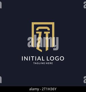 ZT logo initial with geometric shield shape design style vector graphic Stock Vector
