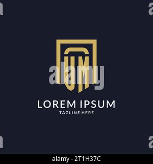 VM logo initial with geometric shield shape design style vector graphic Stock Vector