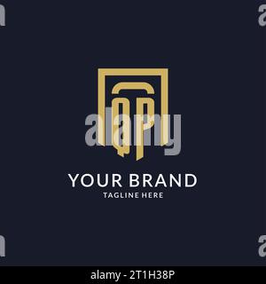QP logo initial with geometric shield shape design style vector graphic Stock Vector