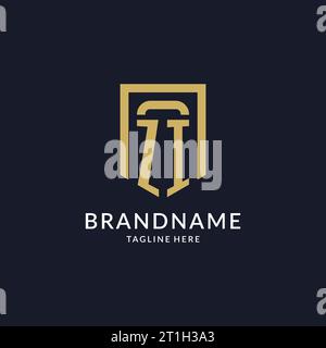 ZI logo initial with geometric shield shape design style vector graphic Stock Vector