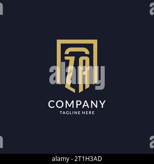 ZA logo initial with geometric shield shape design style vector graphic Stock Vector