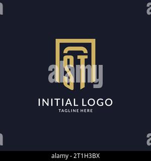 ST logo initial with geometric shield shape design style vector graphic Stock Vector
