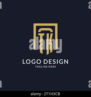 TK logo initial with geometric shield shape design style vector graphic Stock Vector