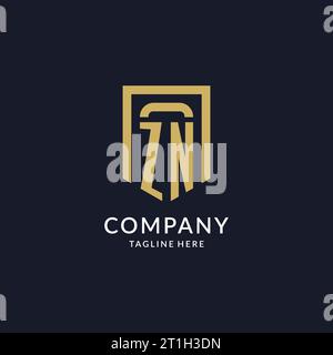 ZN logo initial with geometric shield shape design style vector graphic Stock Vector