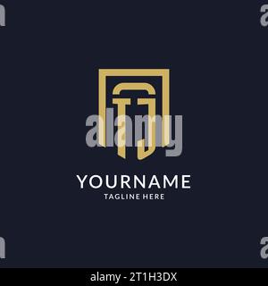 TJ logo initial with geometric shield shape design style vector graphic Stock Vector