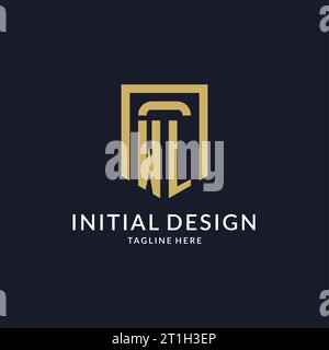 WL logo initial with geometric shield shape design style vector graphic Stock Vector