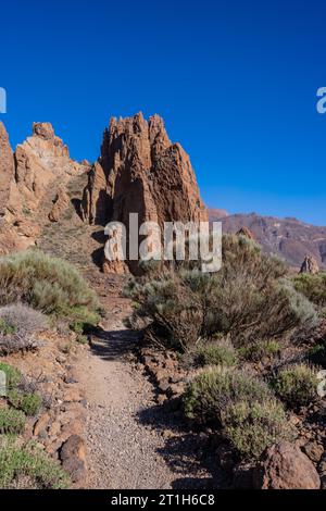 Lower area of the trekking on the path between Roques de Gracia and Roque Cinchado in the natural area of Mount Teide in Tenerife, Canary Islands Stock Photo