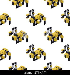 Pattern of robotic dogs in isometry on a white background. Vector Stock Vector