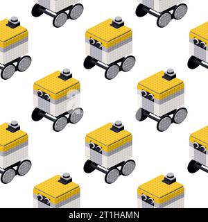 Pattern of delivery robots in isometry on a white background. Vector Stock Vector