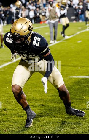 Boulder, CO, USA. 13th Oct, 2023. Colorado Buffaloes cornerback Carter Stoutmire (23) warms up before the football game between Colorado and Stanford in Boulder, CO. Derek Regensburger/CSM/Alamy Live News Stock Photo