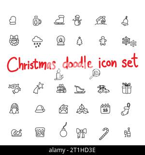 set of doodle Christmas icon set vector hand drawn isolated on white background Stock Vector