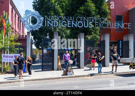 Sydney, Australia. 14 Oct 2023. Australians vote in the 2023 'Voice To Parliament' referendum in Redfern, a Sydney suburb with a large indigenous population. Pictured: the polling station at the National Centre of Indigenous Excellence at 166-180 George Street in Redfern. Credit: Robert Wallace / Wallace Media Network / Alamy Live News Stock Photo