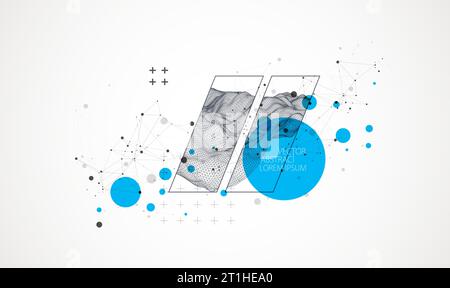 Modern science or technology elements in square. Trendy abstract background. Surface illustration. Vector. Stock Vector