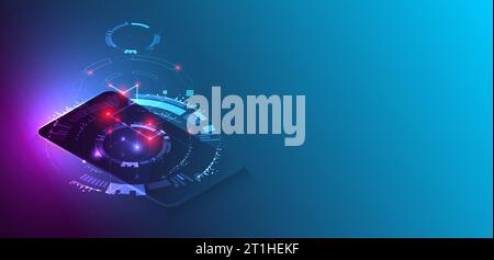 Isometric big data processing concept, cloud database. Abstract technology background. Vector illustration Stock Vector
