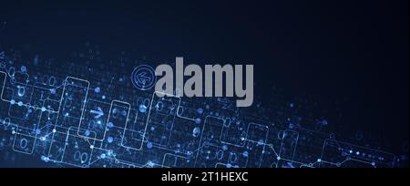 Abstract technology concept with binary code . Circuit board, high computer color background. Vector illustration with space for content, web - templa Stock Vector
