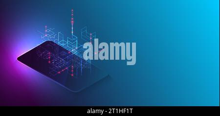 Isometric big data processing concept, cloud database. Abstract technology background. Vector illustration Stock Vector