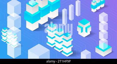 Isometric big data flow processing concept, cloud database. Abstract technology background. Stock Vector