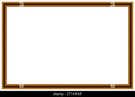 Rectangular empty wooden and gold gilded ornamental frame isolated on white background Stock Photo